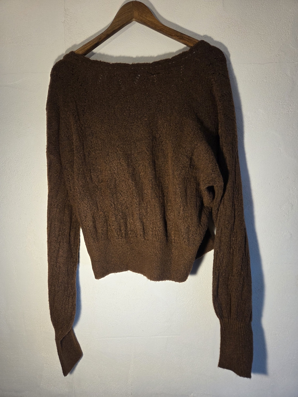 Cupshe Brown Wrap Sweater Women's Large Fuzzy Soft Knit V-Neck Top - Picture 4 of 4